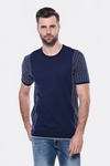 Bisiklet Yaka Kenarları Desenli Lacivert Örme T-shirt | Wessi