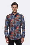Kırmızı Yaprak Desenli Lacivert Erkek Gömlek - Wessi