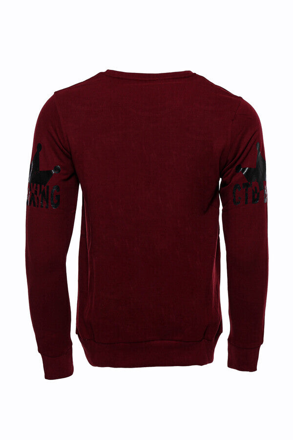 Bordo Taşlı Baskılı Sweatshirt - Wessi