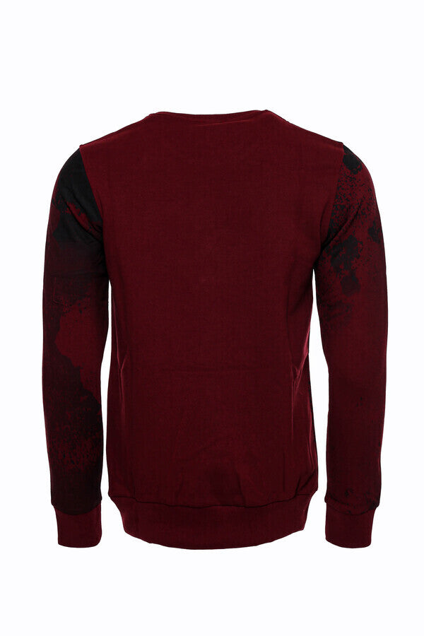 Bordo Taşlı Baskılı Sweatshirt - Wessi