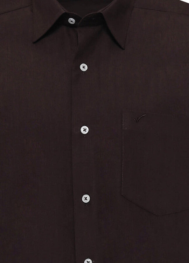 Düz Kısa Kollu Klasik Kahverengi Erkek Gömlek - Wessi