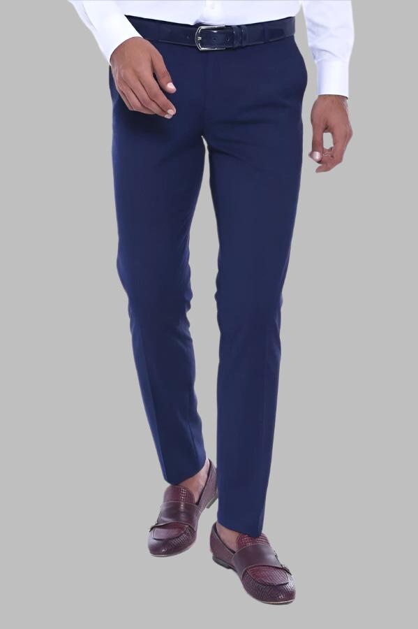 Düz Slim Fit Lacivert Erkek Kumaş Pantolon - Wessi