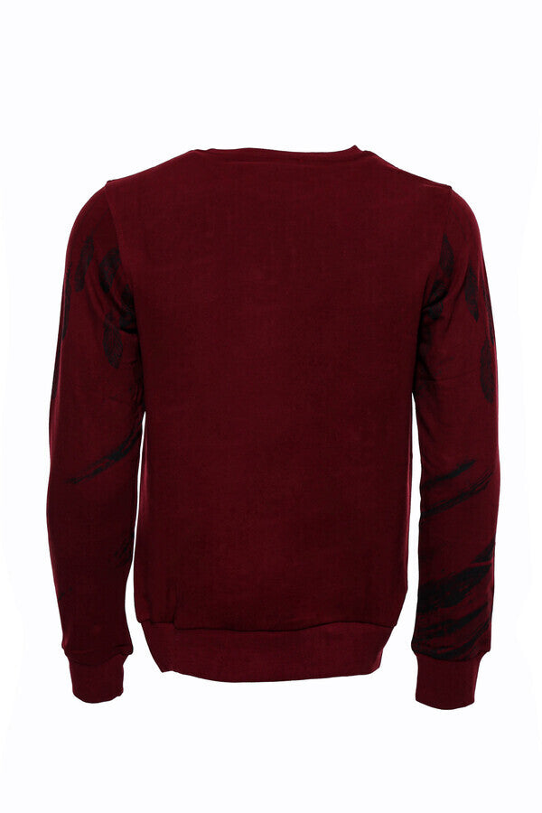 Bordo Taşlı Baskılı Bisiklet Yaka Sweatshirt - Wessi