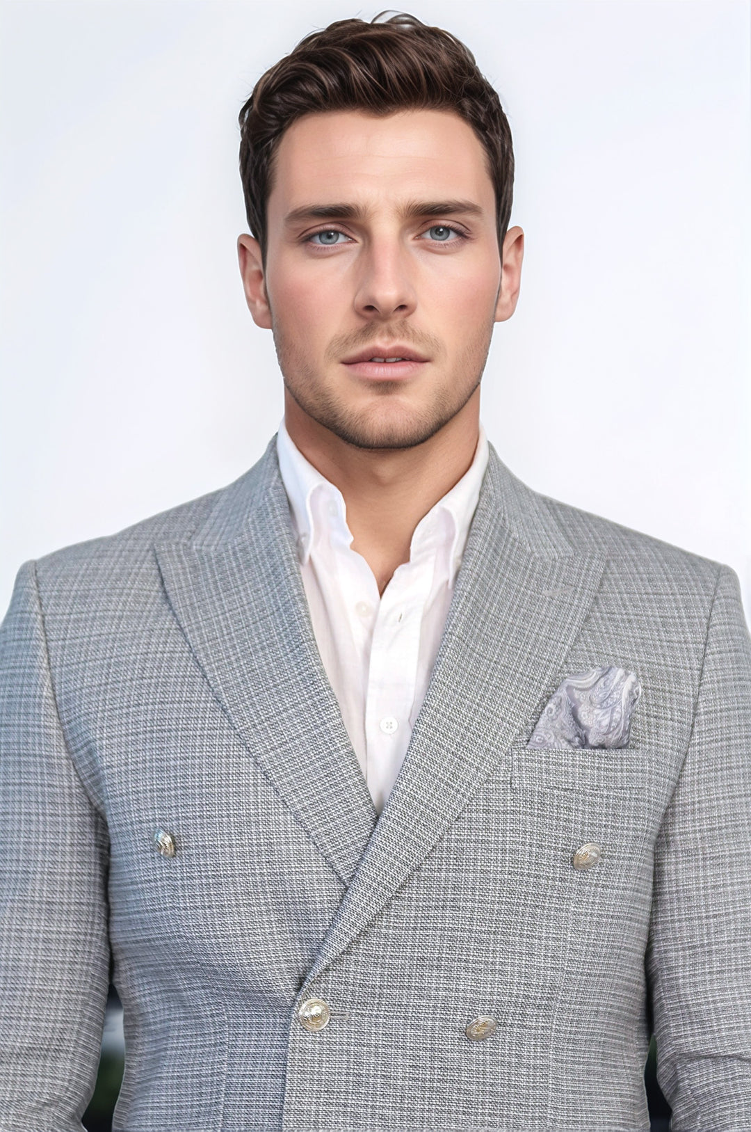 Siyah Pötikare Desenli Gümüş Rengi Metal Düğmeli Slim Fit Kruvaze Blazer – Wessi
