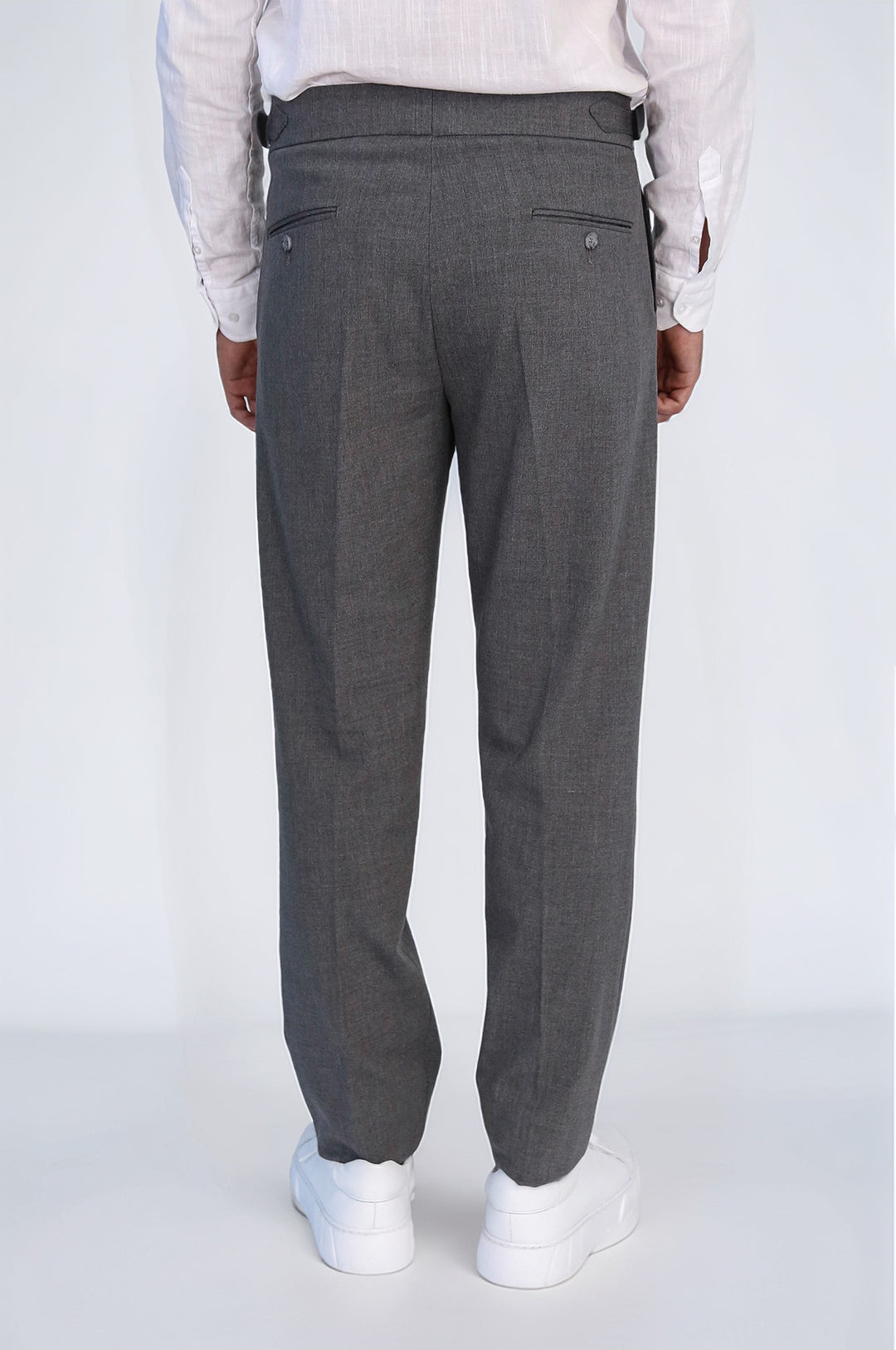 Old Money Stil Çift Pileli Yüksek Bel Toka Detaylı Slim Fit Antrasit Erkek Pantolon – Wessi