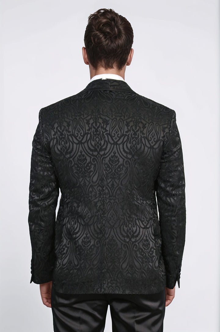 Damask Desenli Şal Yaka Siyah Smokin - Wessi