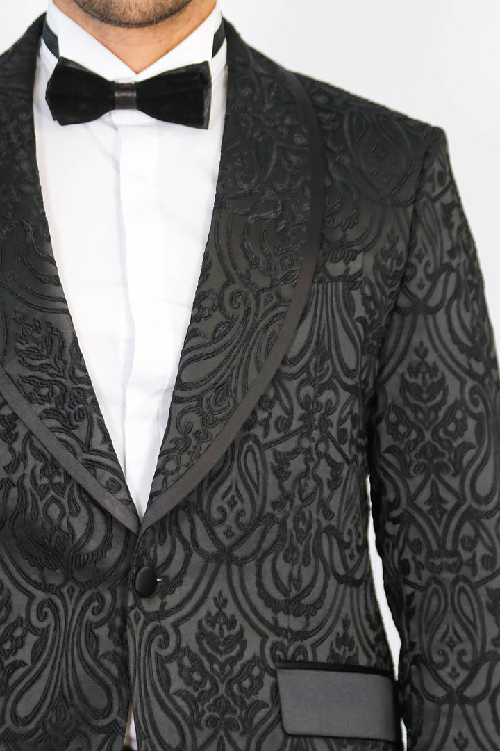 Damask Desenli Şal Yaka Siyah Smokin - Wessi