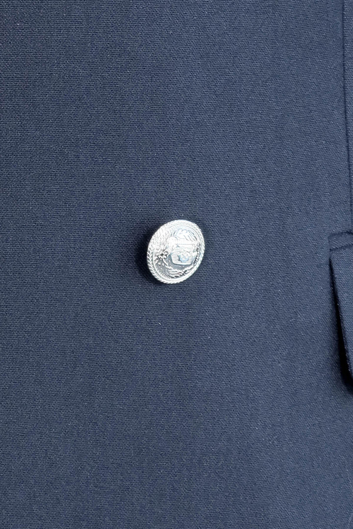 Gümüş Renk Metal Düğmeli Slim Fit Kruvaze Lacivert Erkek Takım Elbise – Wessi