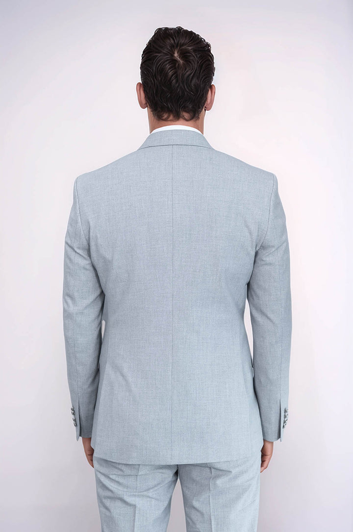 Gümüş Renk Metal Düğmeli Slim Fit Kruvaze Gri Erkek Takım Elbise – Wessi