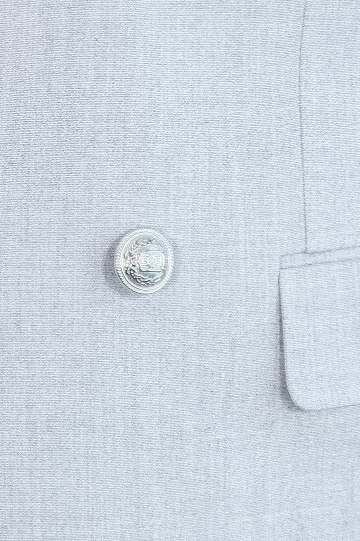 Gümüş Renk Metal Düğmeli Slim Fit Kruvaze Gri Erkek Takım Elbise – Wessi