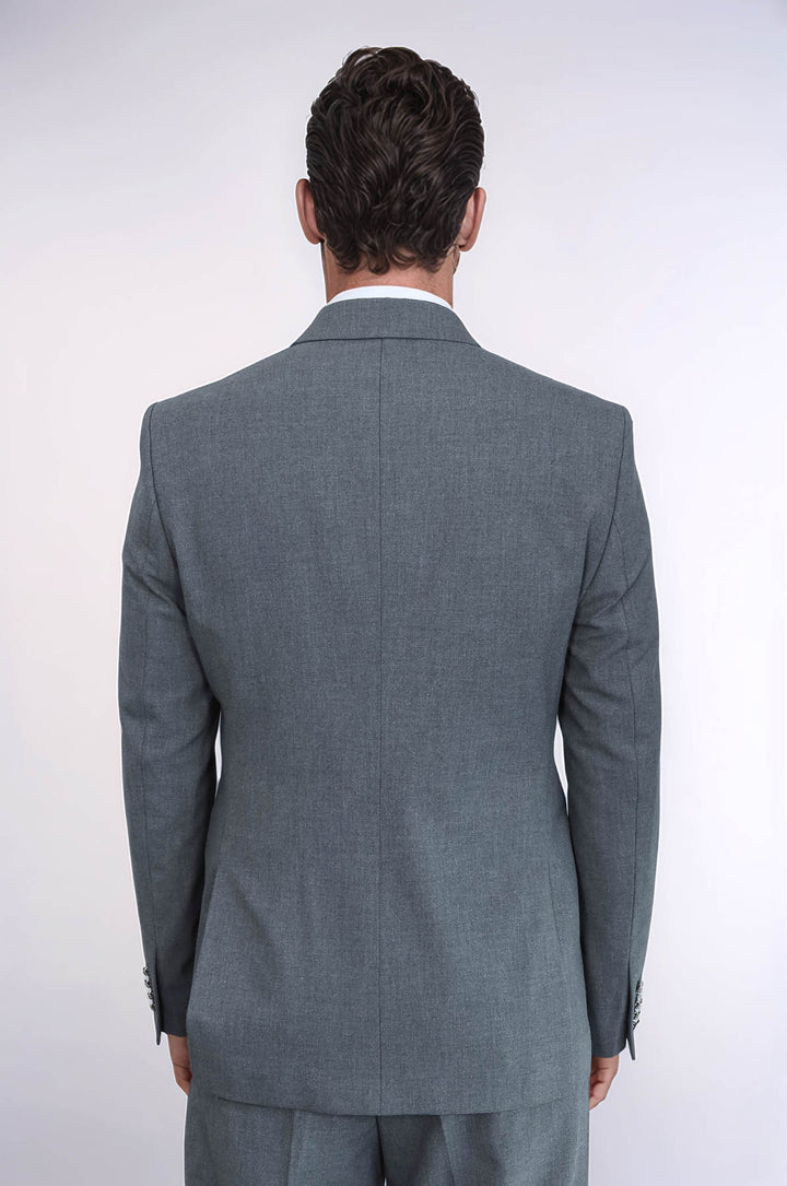 Gümüş Renk Metal Düğmeli Slim Fit Kruvaze Antrasit Erkek Takım Elbise – Wessi