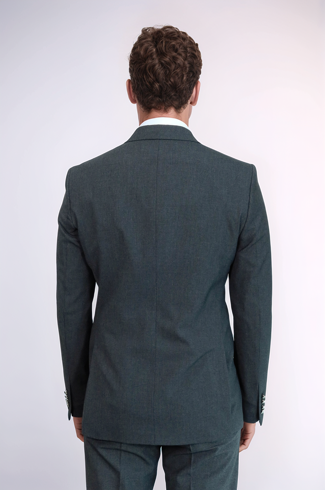 Gümüş Renk Metal Düğmeli Modern Fit Kruvaze Koyu Gri Erkek Takım Elbise – Wessi