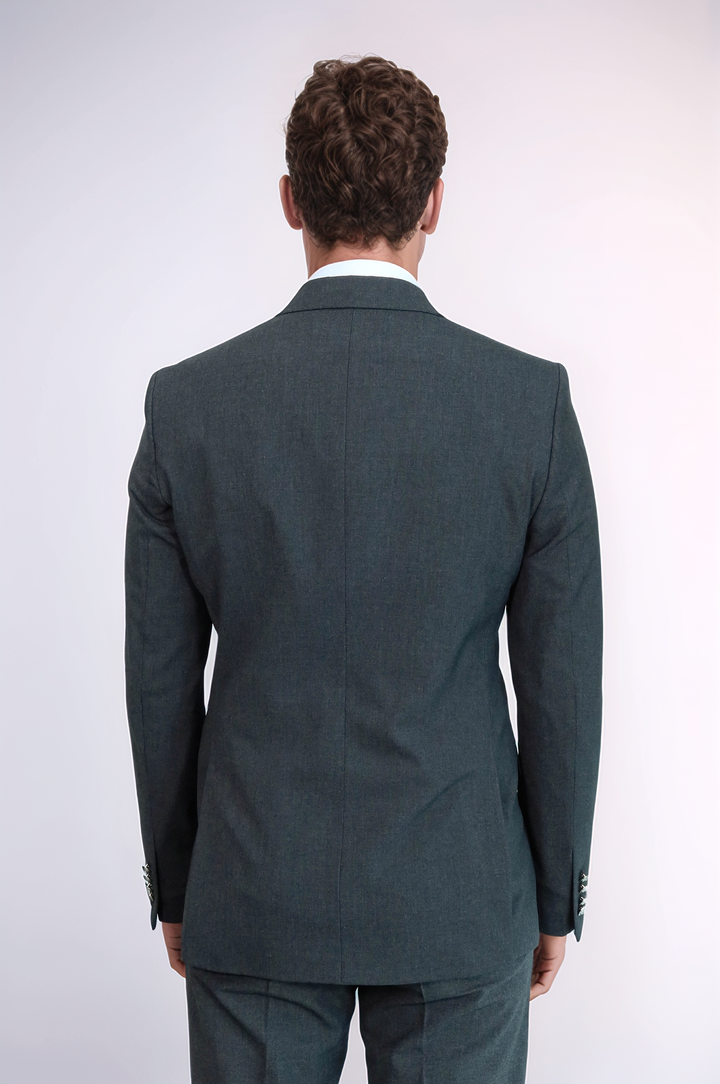 Gümüş Renk Metal Düğmeli Modern Fit Kruvaze Koyu Gri Erkek Takım Elbise – Wessi