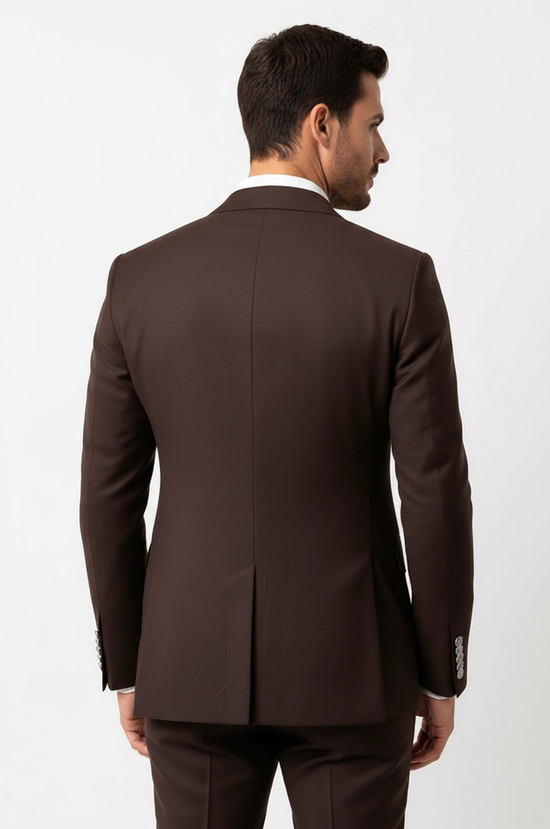 Gümüş Renk Metal Düğmeli Modern Fit Kruvaze Kahverengi Erkek Takım Elbise – Wessi