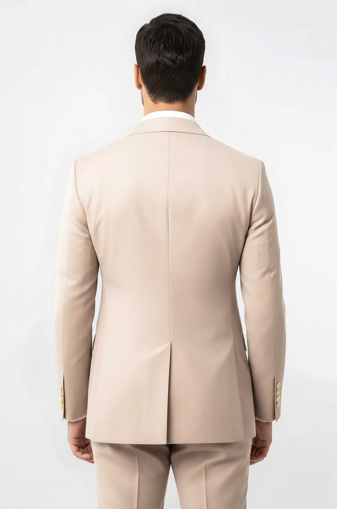 Gümüş Renk Metal Düğmeli Modern Fit Kruvaze Bej Erkek Takım Elbise – Wessi