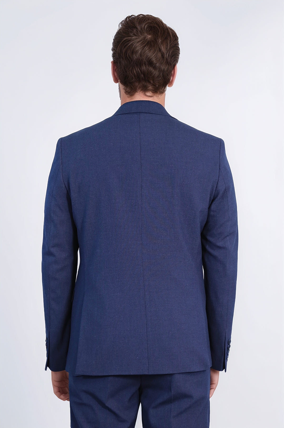 Lacivert Slim Fit İki Düğmeli Keten Görünümlü Erkek Takım Elbise - Wessi