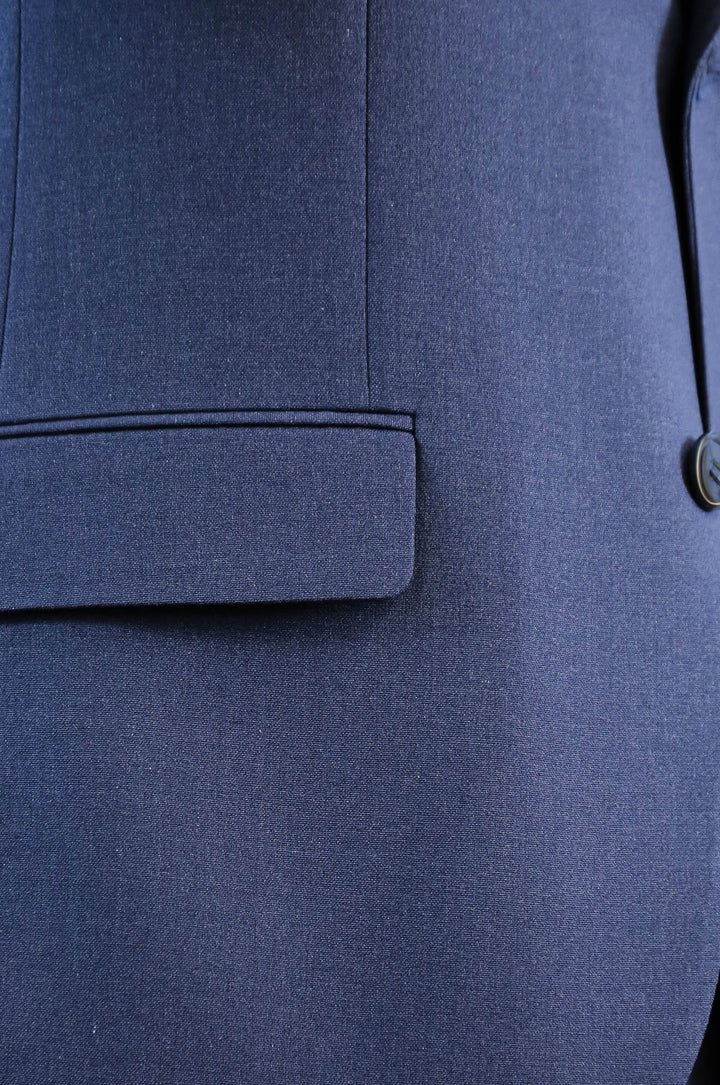 Lacivert Slim Fit İki Düğmeli Keten Görünümlü Erkek Takım Elbise - Wessi