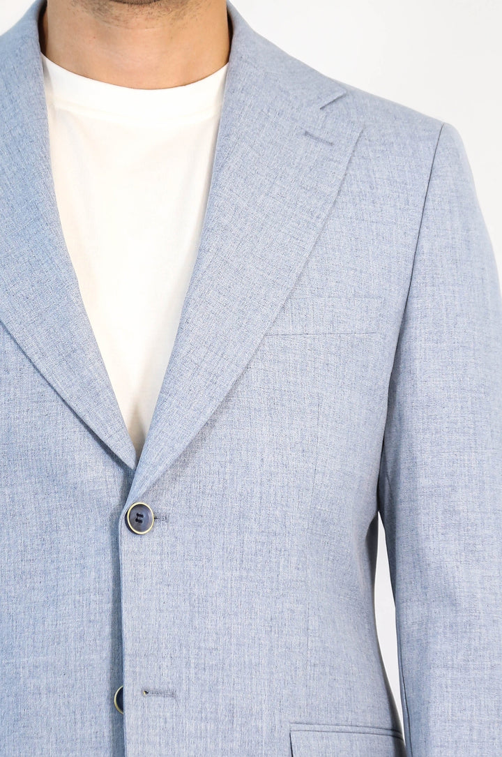 Buz Mavisi Slim Fit İki Düğmeli Keten Görünümlü Erkek Takım Elbise - Wessi