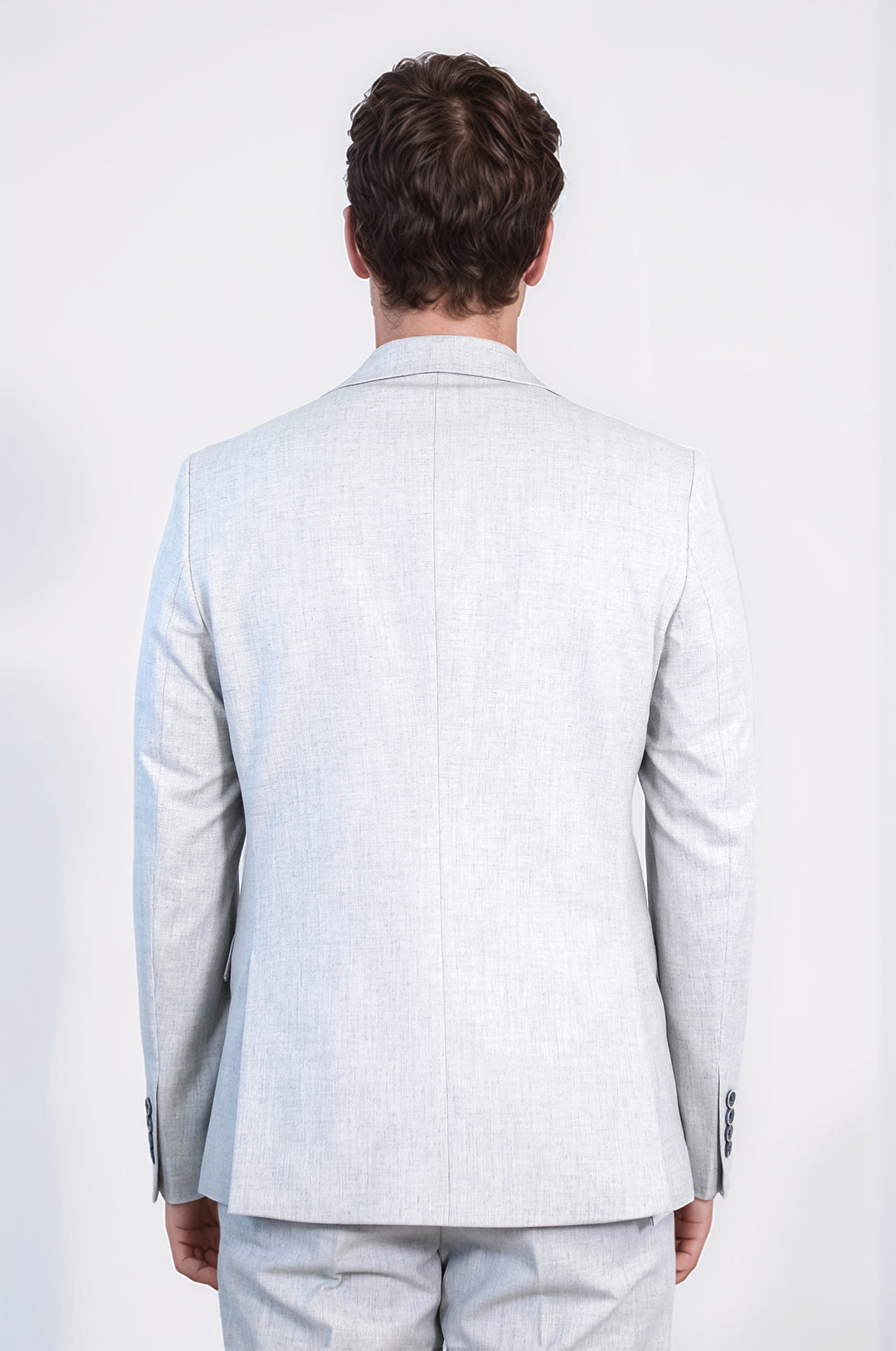 Açık Gri Slim Fit İki Düğmeli Keten Görünümlü Erkek Takım Elbise - Wessi