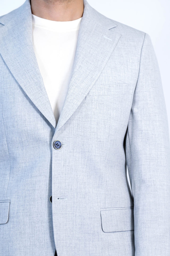Açık Gri Slim Fit İki Düğmeli Keten Görünümlü Erkek Takım Elbise - Wessi