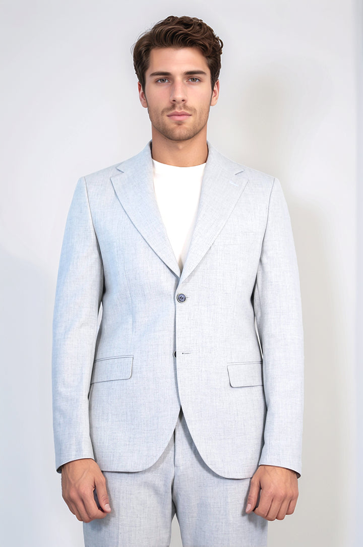 Açık Gri Slim Fit İki Düğmeli Keten Görünümlü Erkek Takım Elbise - Wessi