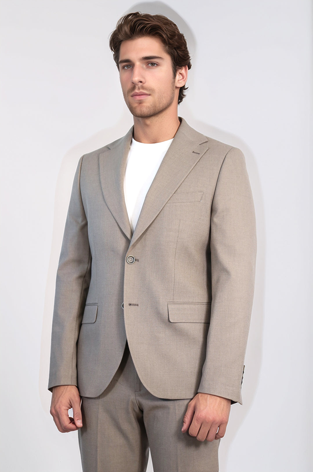 Vizon Slim Fit İki Düğmeli Keten Görünümlü Erkek Takım Elbise - Wessi