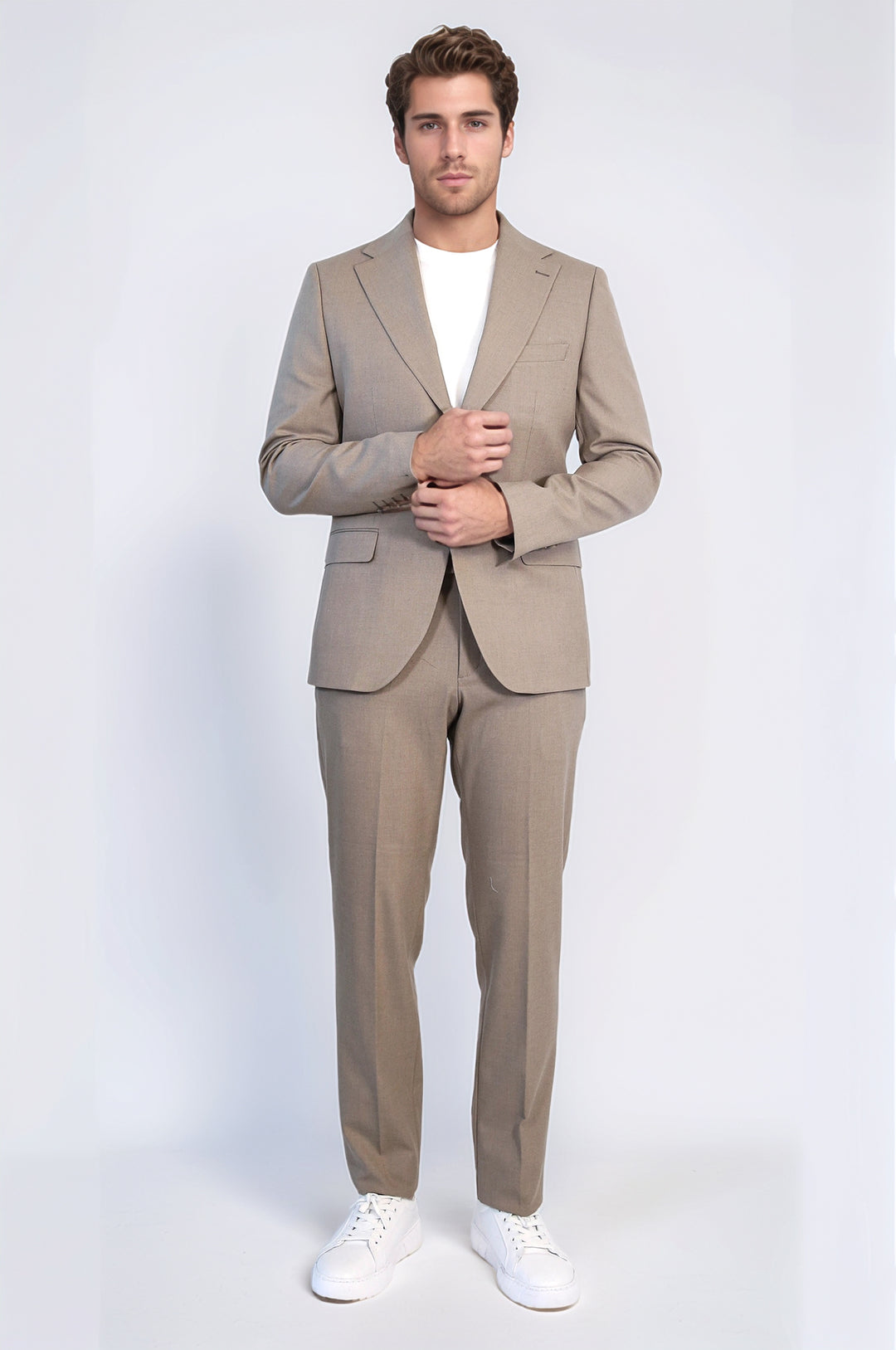 Vizon Slim Fit İki Düğmeli Keten Görünümlü Erkek Takım Elbise - Wessi