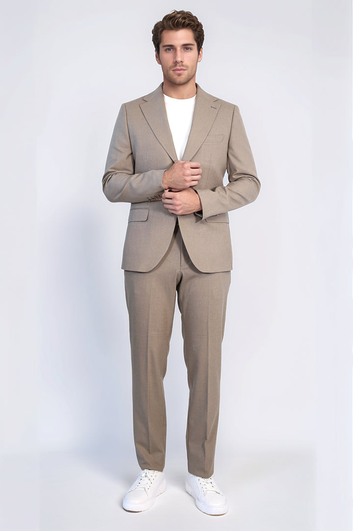 Vizon Slim Fit İki Düğmeli Keten Görünümlü Erkek Takım Elbise - Wessi