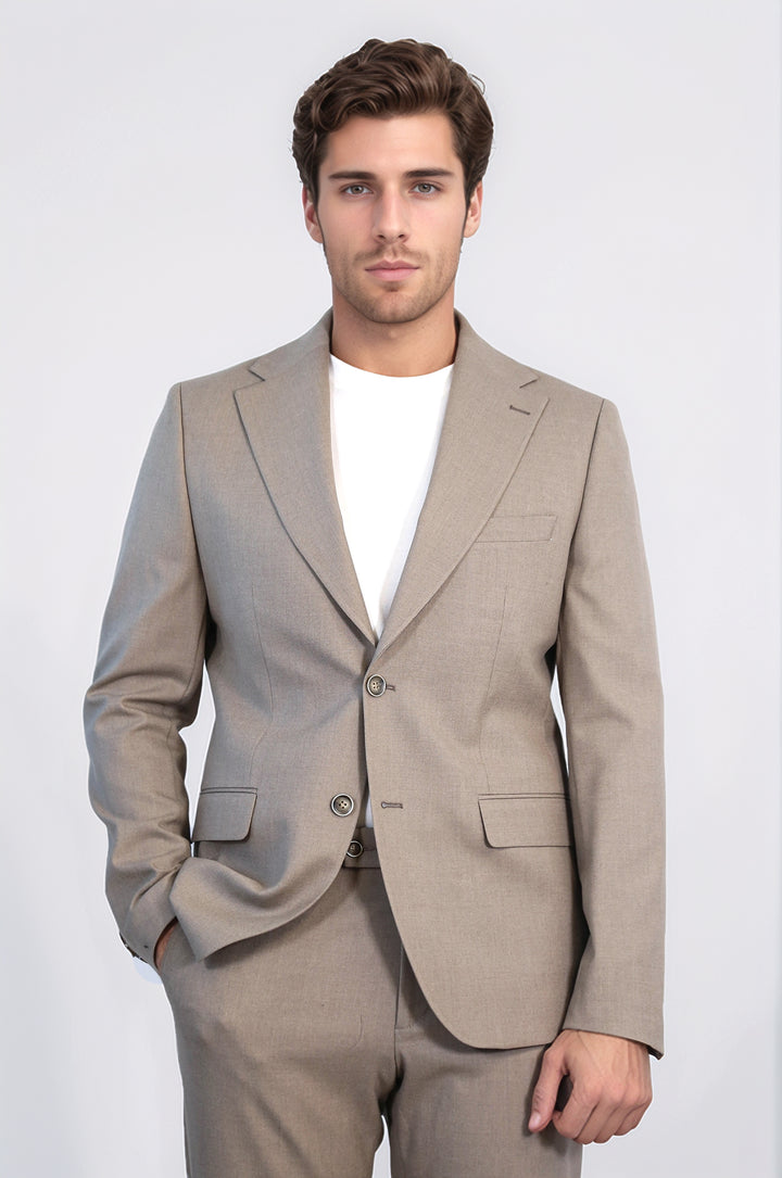 Vizon Slim Fit İki Düğmeli Keten Görünümlü Erkek Takım Elbise - Wessi