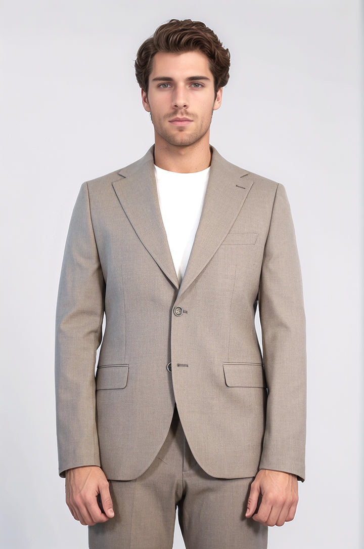 Vizon Slim Fit İki Düğmeli Keten Görünümlü Erkek Takım Elbise - Wessi