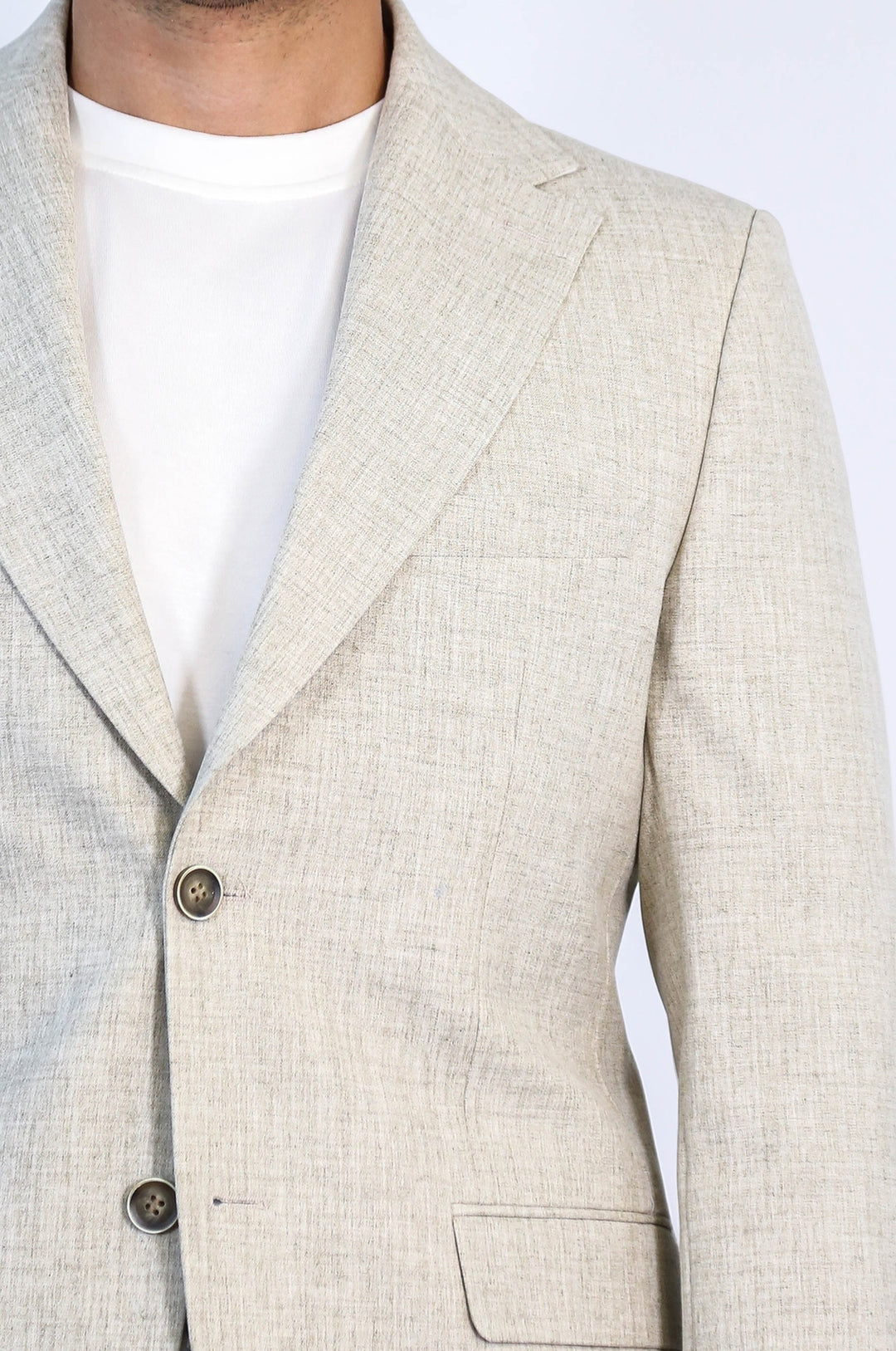 Taş Rengi Beji Slim Fit İki Düğmeli Keten Görünümlü Erkek Takım Elbise - Wessi