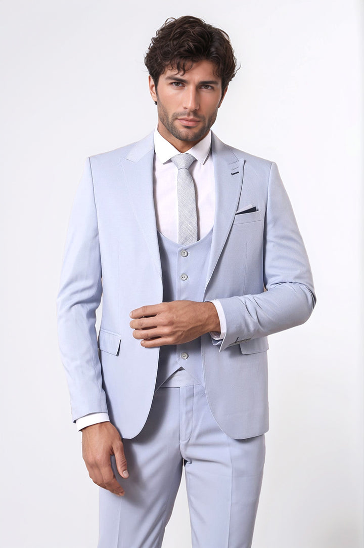 Mono Yaka Desenli Açık Mavi Smokin Takım Elbise - Wessi