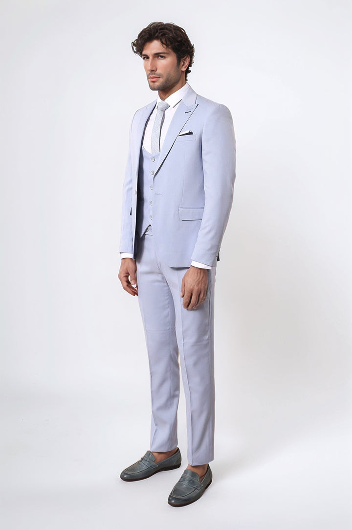 Mono Yaka Desenli Açık Mavi Smokin Takım Elbise - Wessi