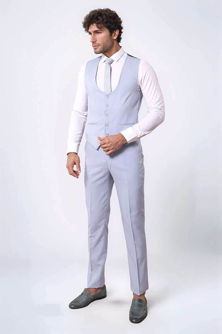 Mono Yaka Desenli Açık Mavi Smokin Takım Elbise - Wessi