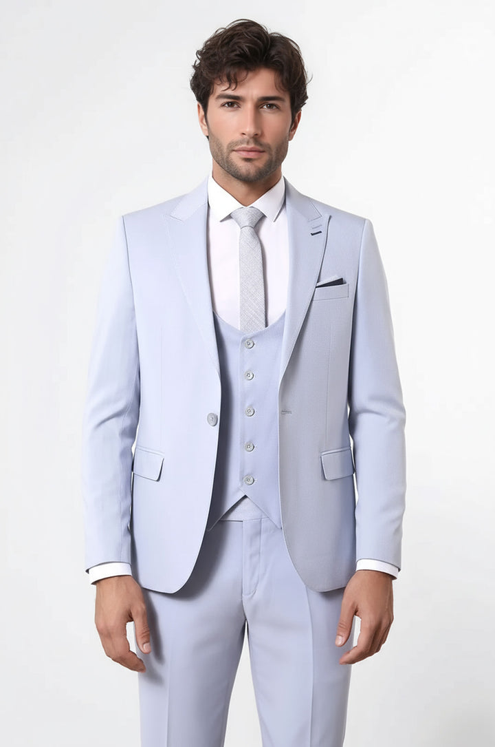 Mono Yaka Desenli Açık Mavi Smokin Takım Elbise - Wessi