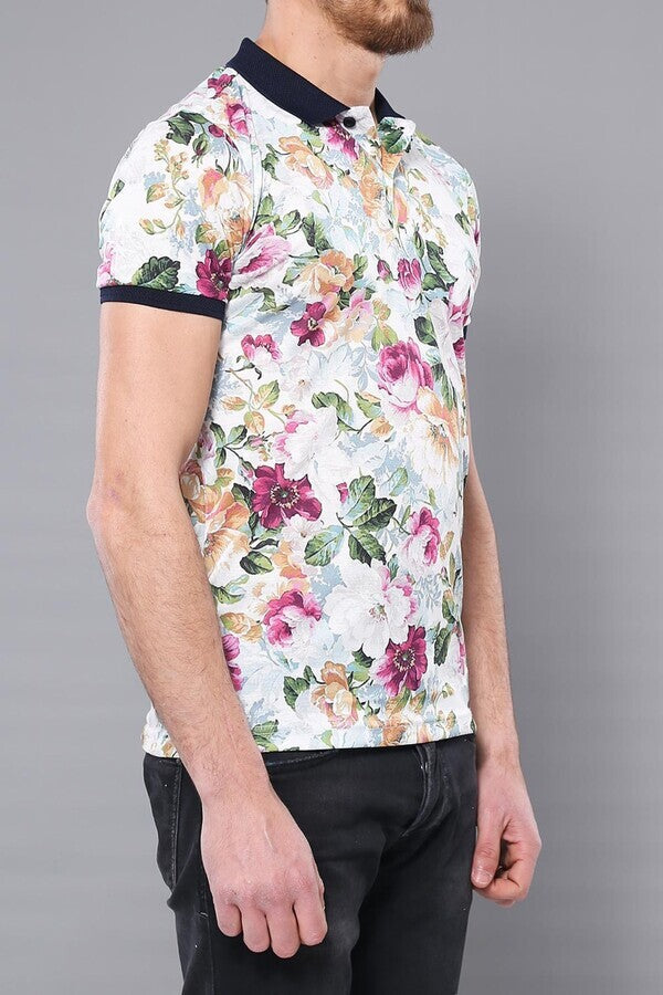 Polo Yaka Çiçek Desenli T-shirt - Wessi