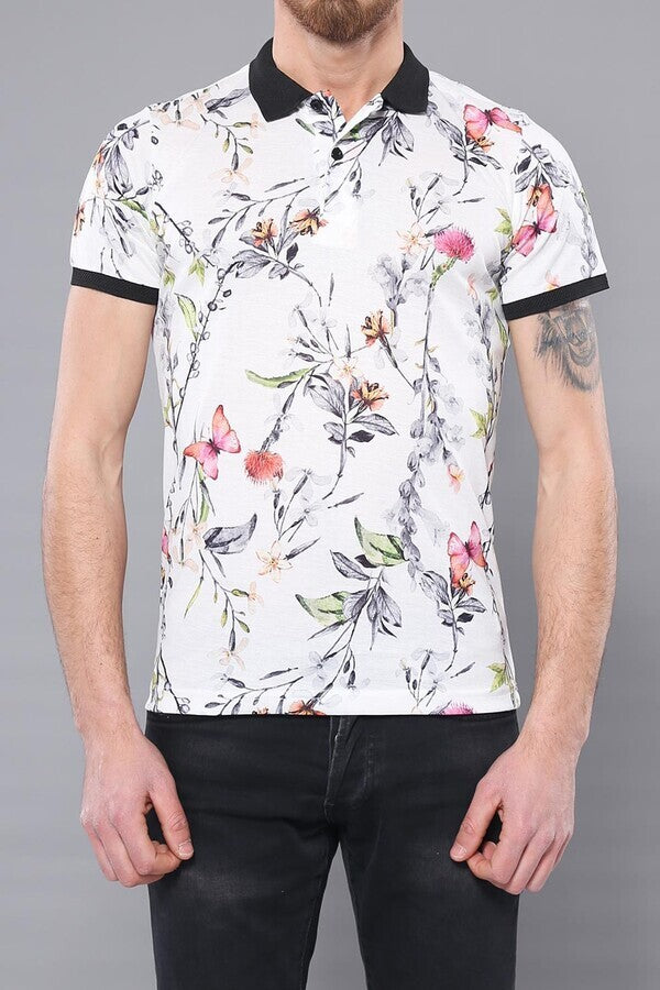 Polo Yaka Çiçek Desenli T-shirt - Wessi